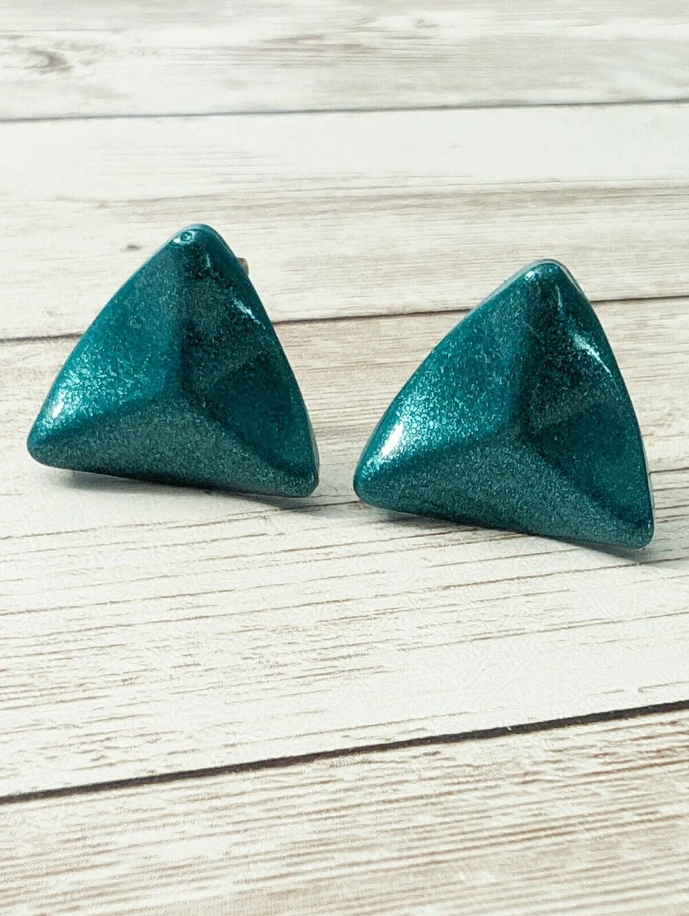 Vintage Clip On Earrings - Blue/Green Triangle Unusual